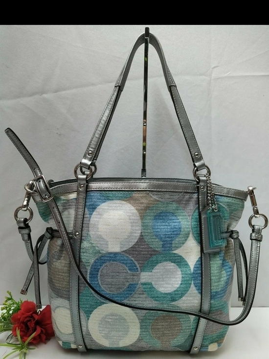 Coach Handbags - Coach Audrey Op Art Cinched Tote Multi Color Metallic W/Silver Leather Trim